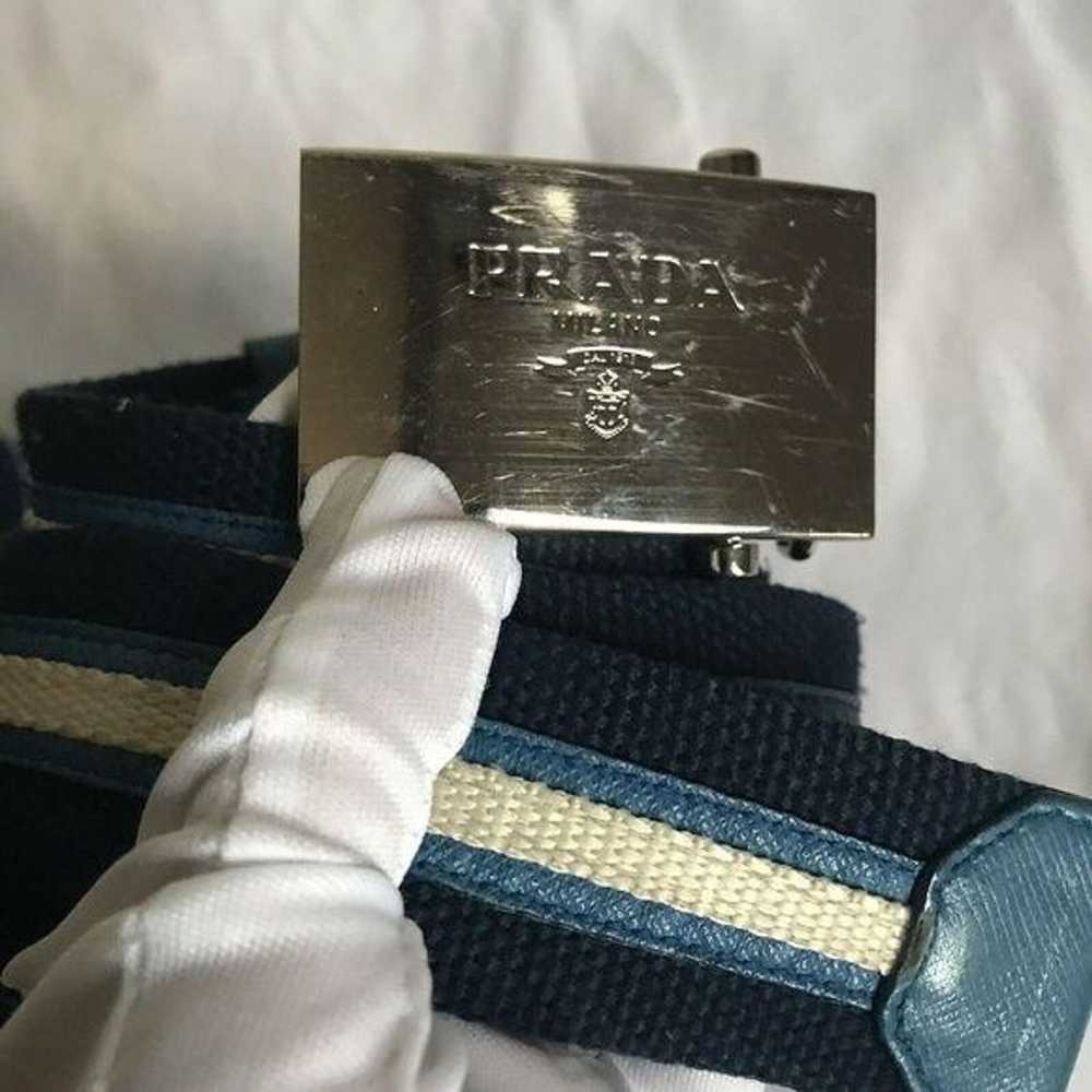 Prada PRADA Navy/ White/ Blue Woven Belt Silver B… - image 5