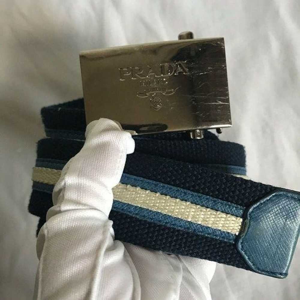 Prada PRADA Navy/ White/ Blue Woven Belt Silver B… - image 6