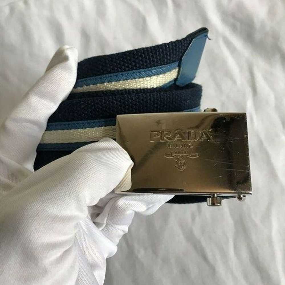 Prada PRADA Navy/ White/ Blue Woven Belt Silver B… - image 7