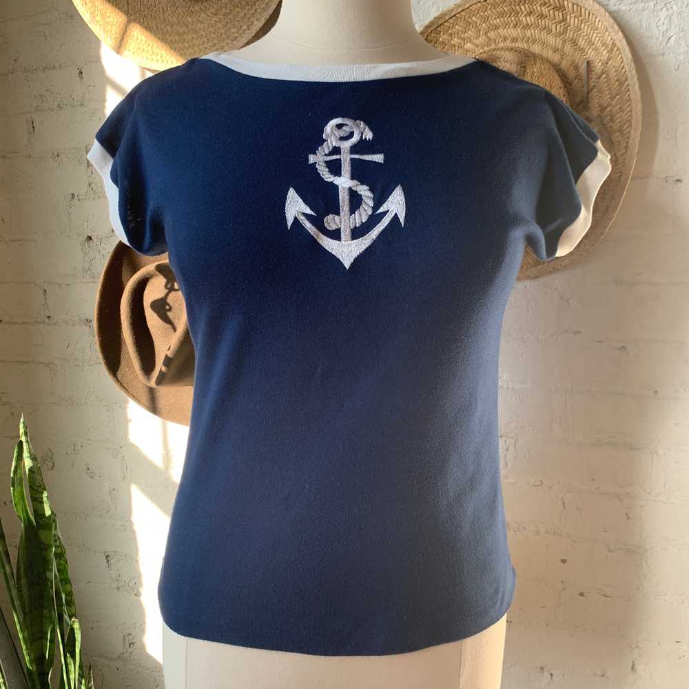 1970s-80s Nautical Ringer T Shirt - image 1