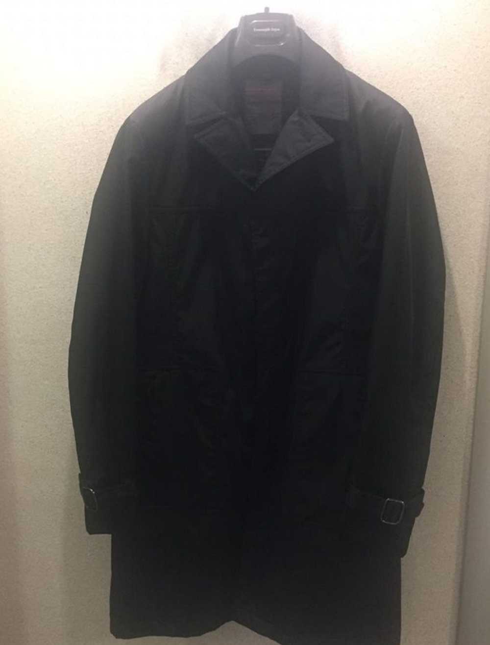 Prada 2020 Black Re-Nylon Gabardine Long Coat with Dye Sheep Fur