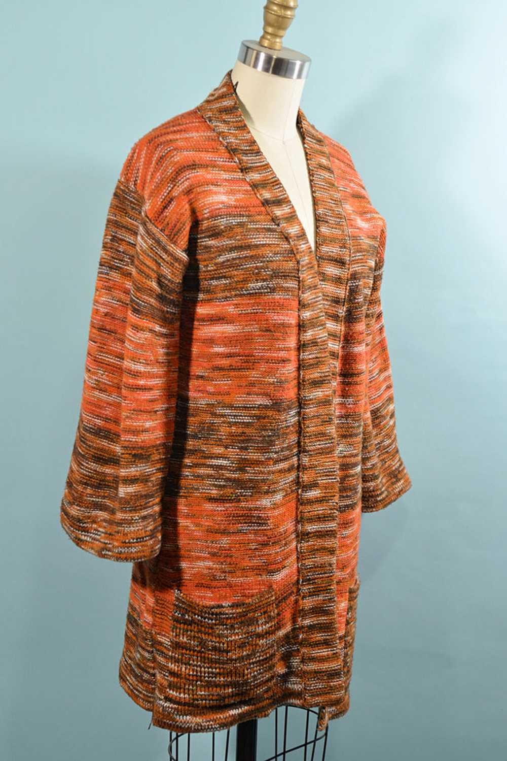 Vintage 70s Orange Boho Cardigan Tunic Sweater, S… - image 3