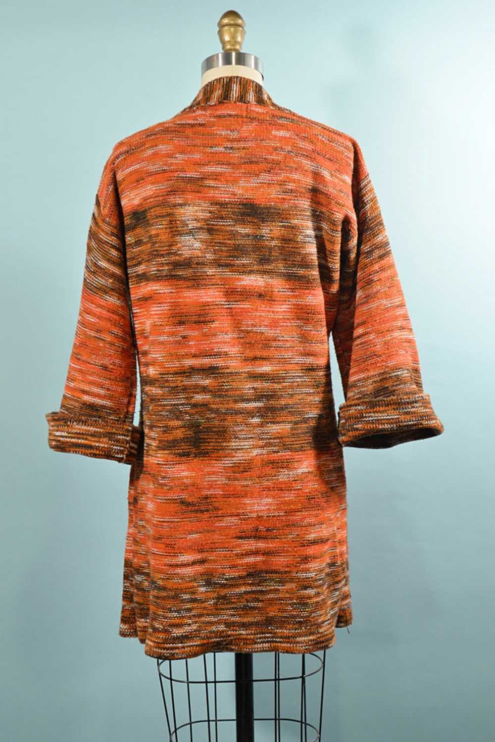 Vintage 70s Orange Boho Cardigan Tunic Sweater, S… - image 5