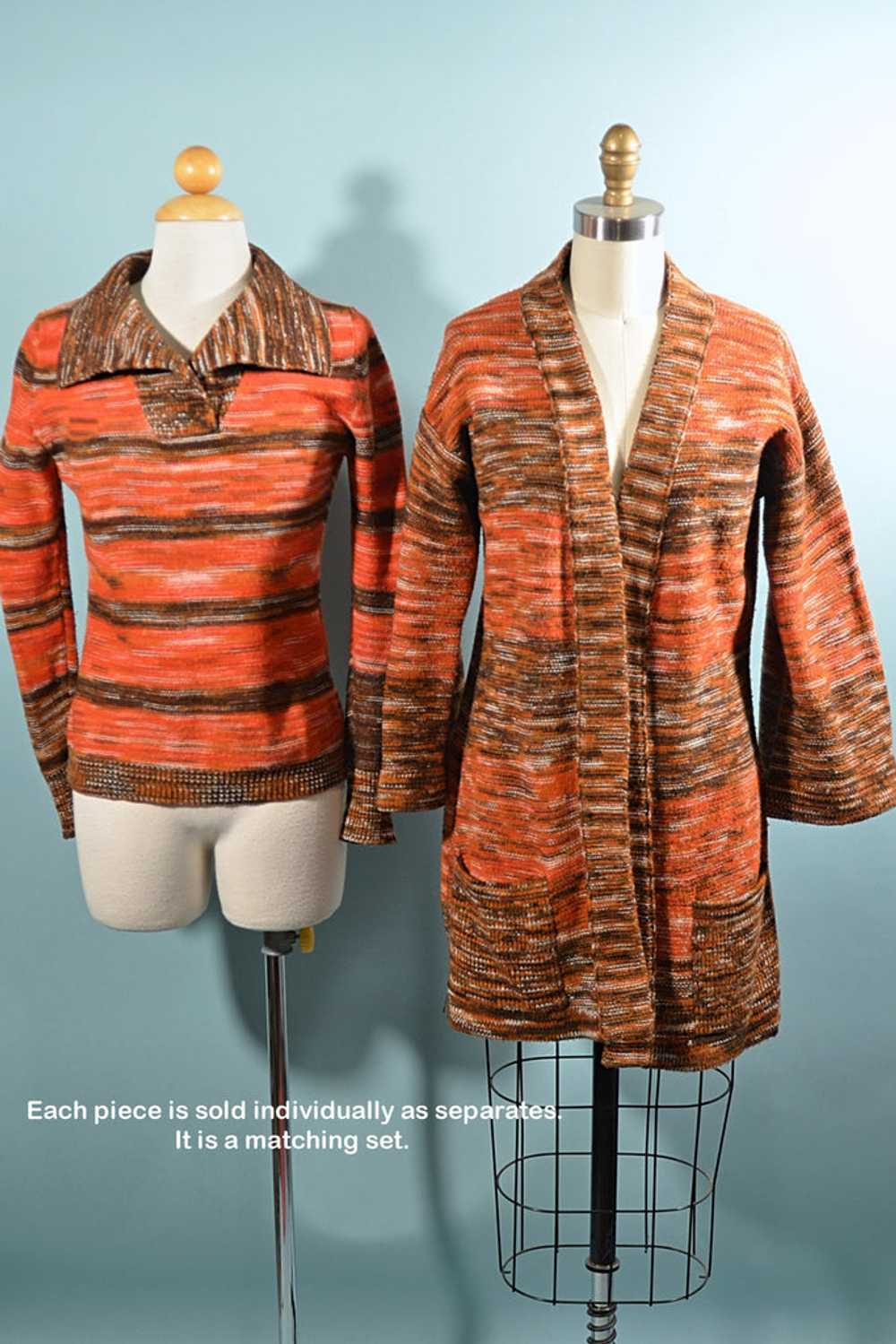 Vintage 70s Orange Boho Cardigan Tunic Sweater, S… - image 7