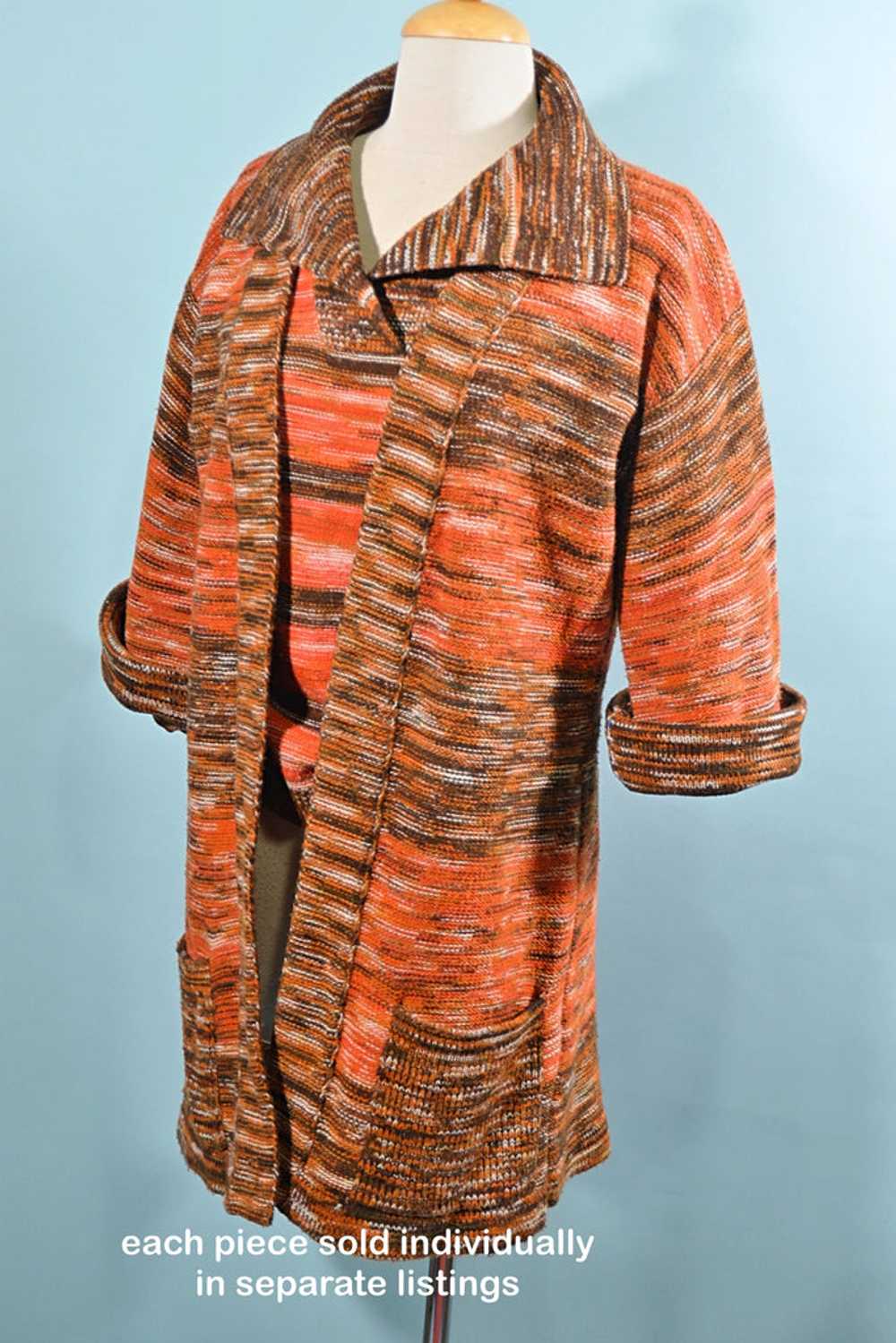 Vintage 70s Orange Boho Cardigan Tunic Sweater, S… - image 8