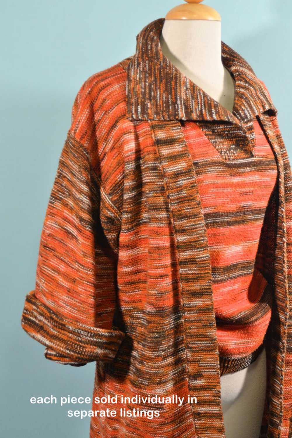 Vintage 70s Orange Boho Cardigan Tunic Sweater, S… - image 9