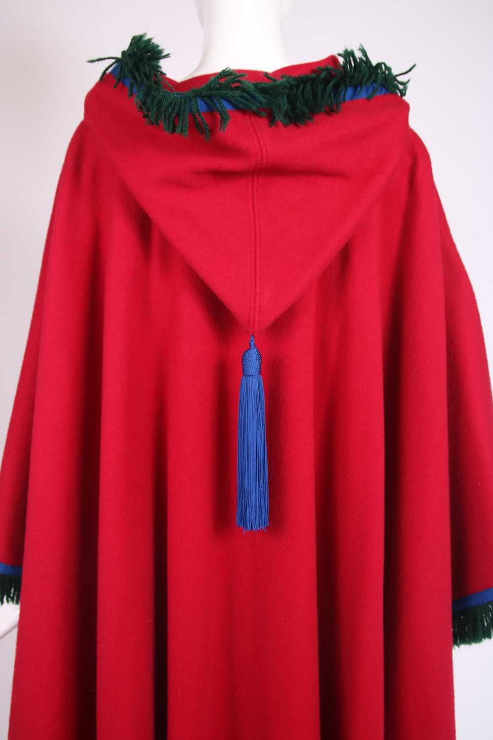 Yves Saint Laurent Red Hooded Wool Cape w/Fringe … - image 6