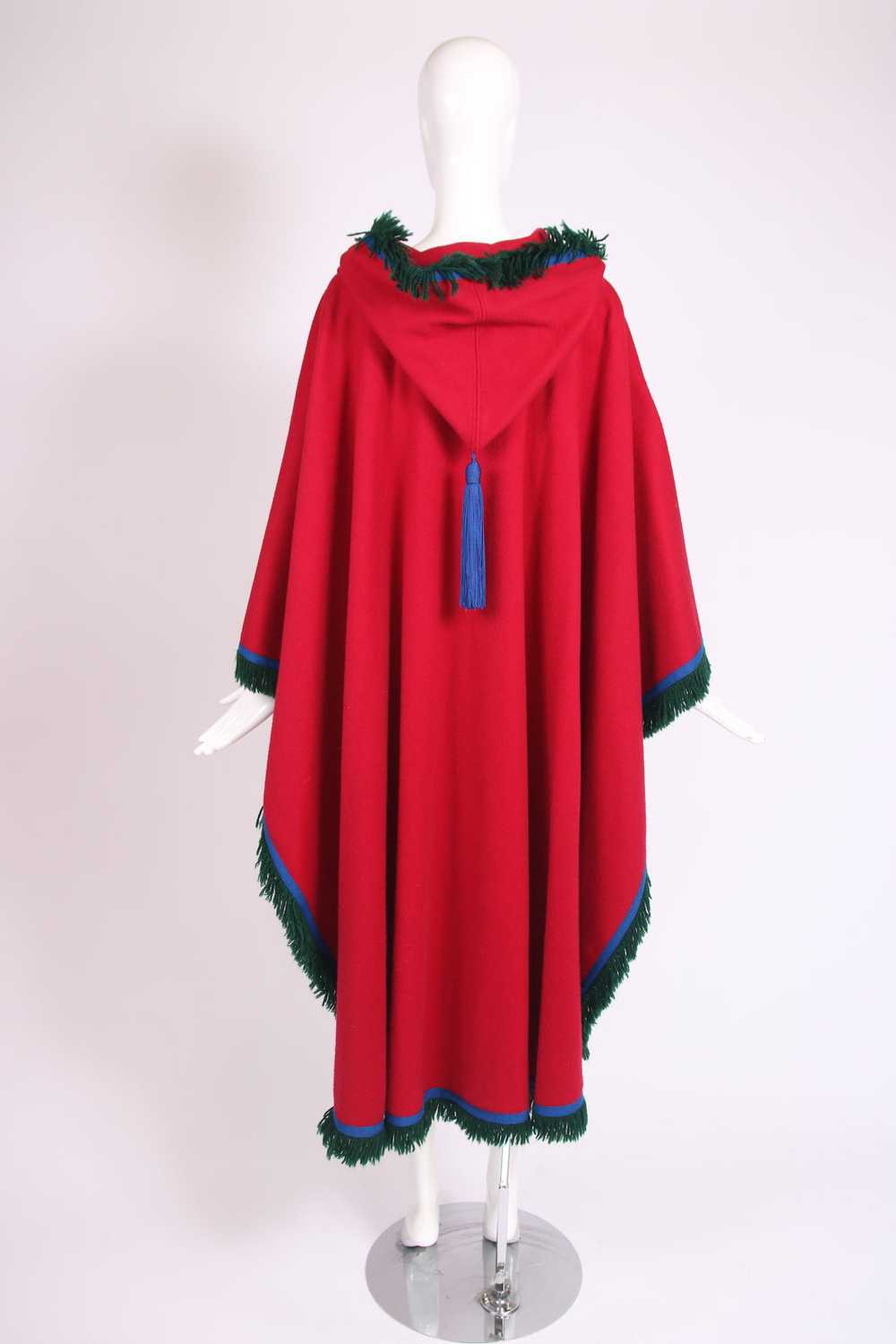 Yves Saint Laurent Red Hooded Wool Cape w/Fringe … - image 7