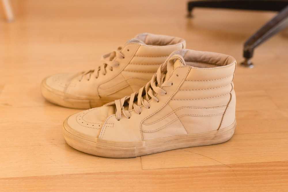 Suzie monogram high-top beige and camel lace-up sneakers • Vanessa Wu