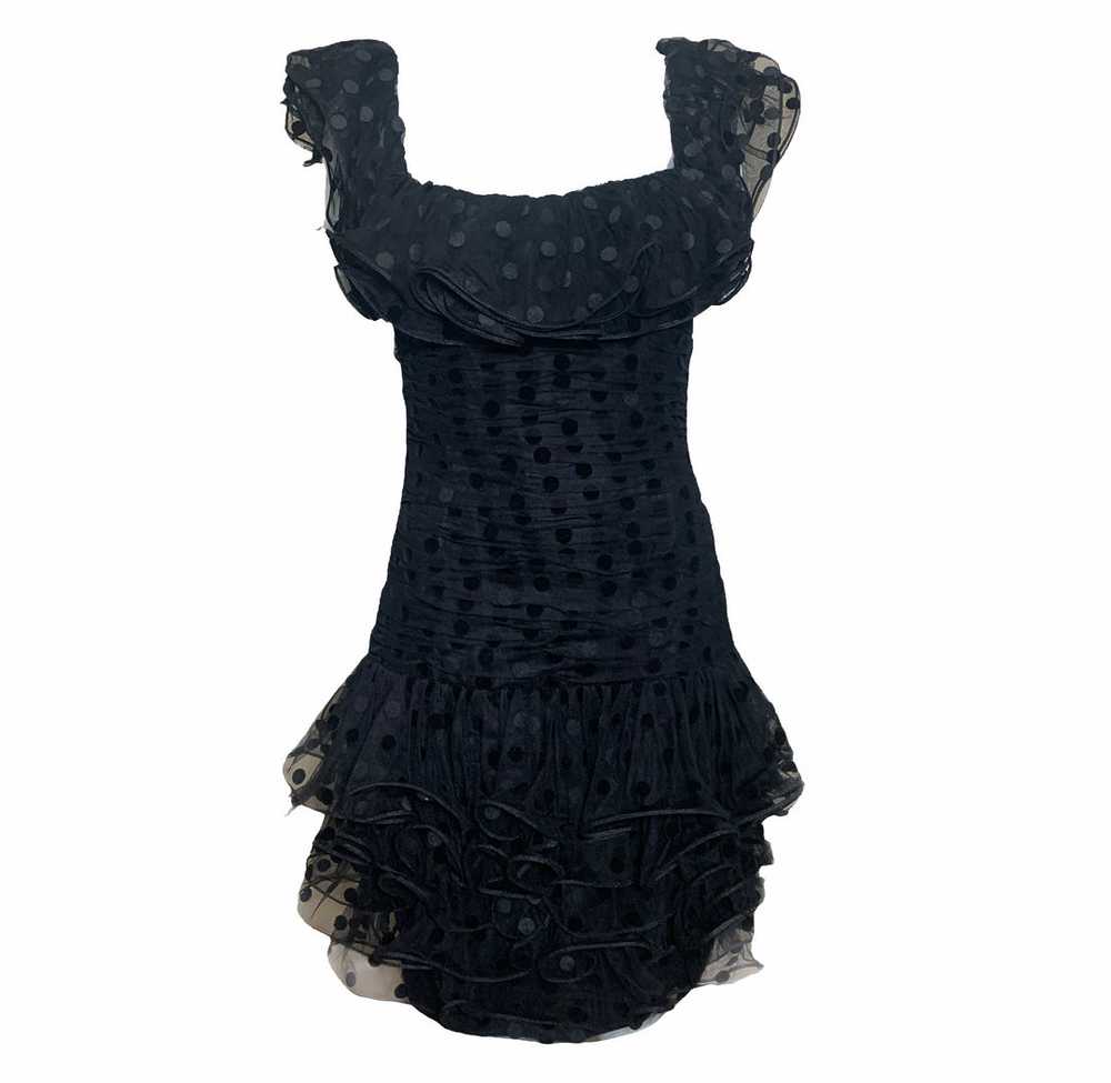 Vicky Tiel Couture 80s Black Ruffled Polka Dot Tu… - image 1
