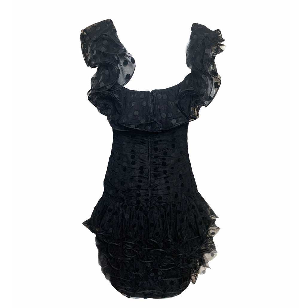 Vicky Tiel Couture 80s Black Ruffled Polka Dot Tu… - image 3