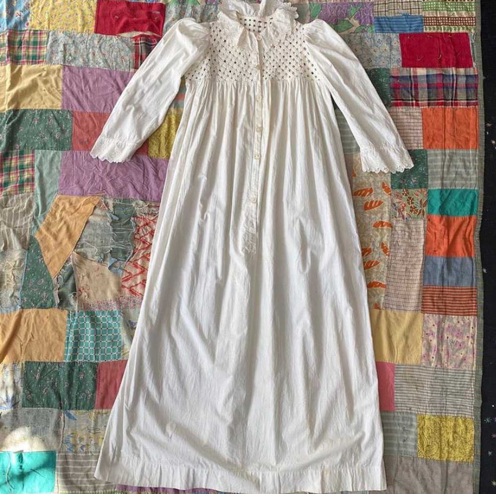 Victorian Cotton Nightgown with lattice yoke - image 1