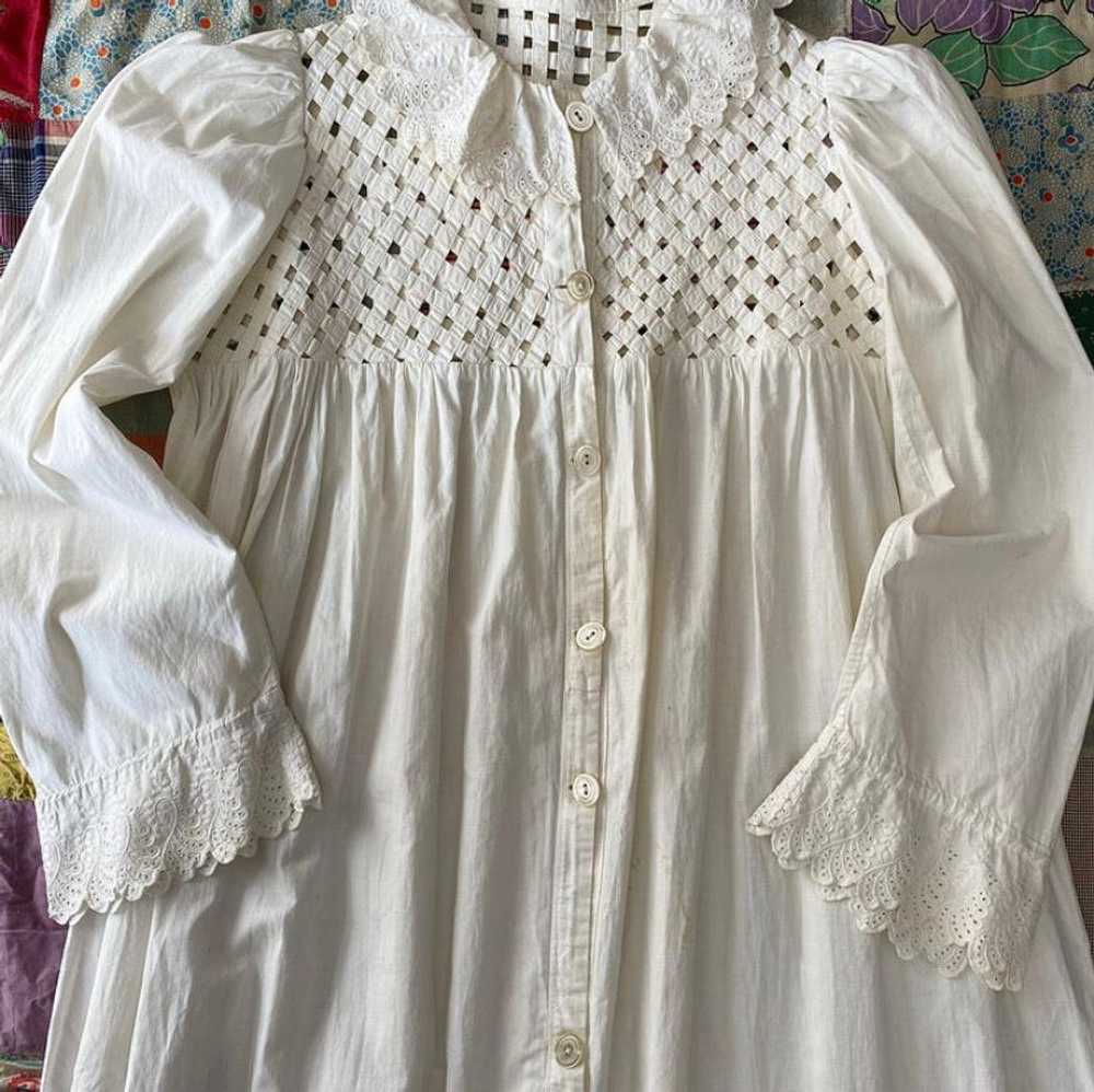 Victorian Cotton Nightgown with lattice yoke - image 3