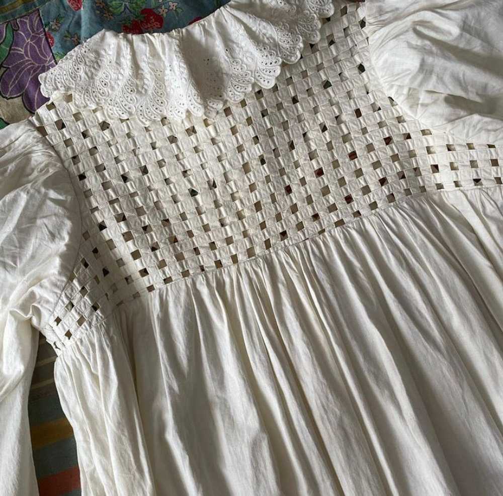 Victorian Cotton Nightgown with lattice yoke - image 5