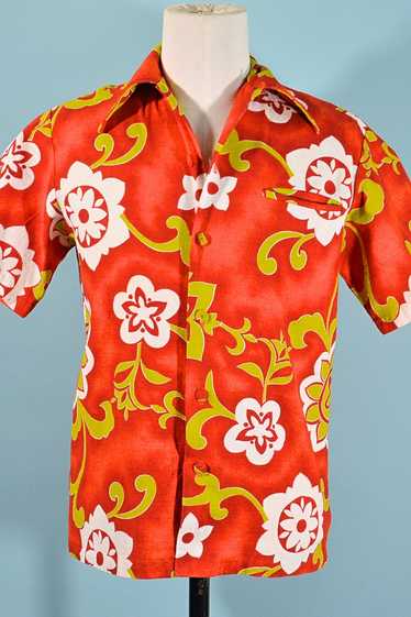 Vintage 70s Hawaiian Aloha Shirt, Bold Floral Pri… - image 1