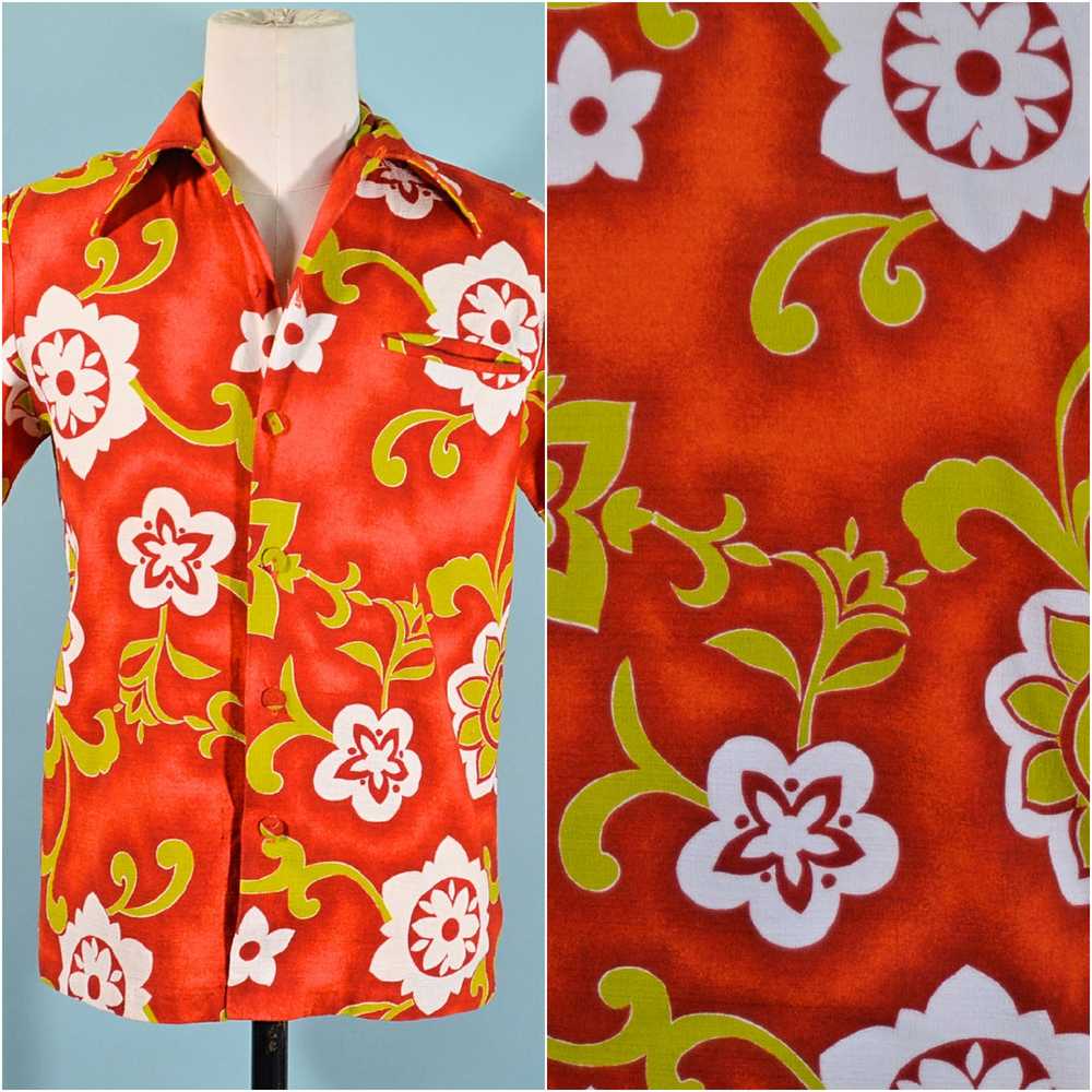 Vintage 70s Hawaiian Aloha Shirt, Bold Floral Pri… - image 5