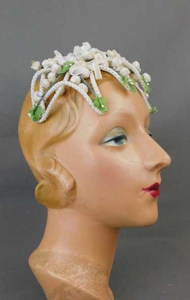 Vintage Ivory Velvet Buds Floral Hat 1950s Floral… - image 1