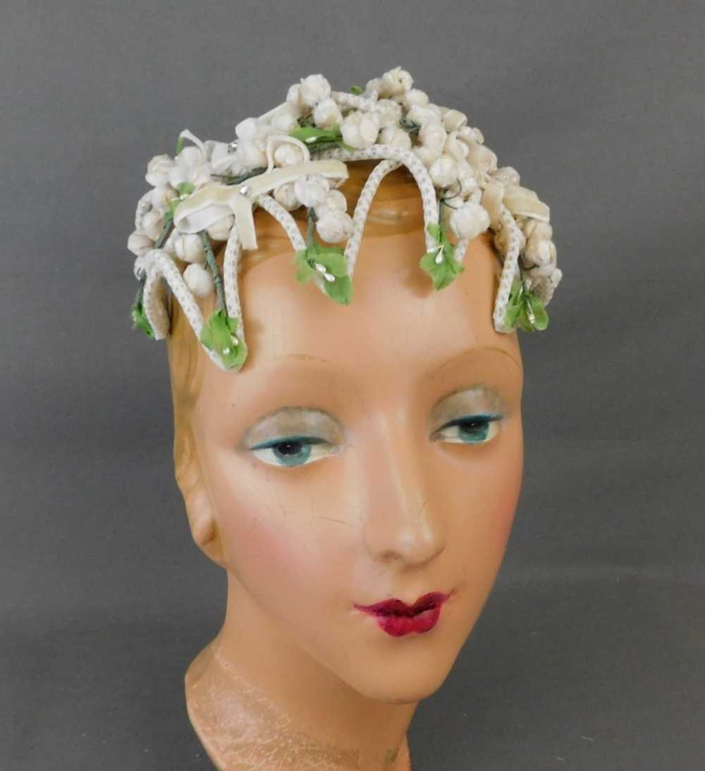 Vintage Ivory Velvet Buds Floral Hat 1950s Floral… - image 2