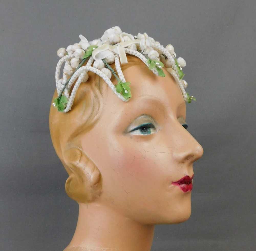 Vintage Ivory Velvet Buds Floral Hat 1950s Floral… - image 4