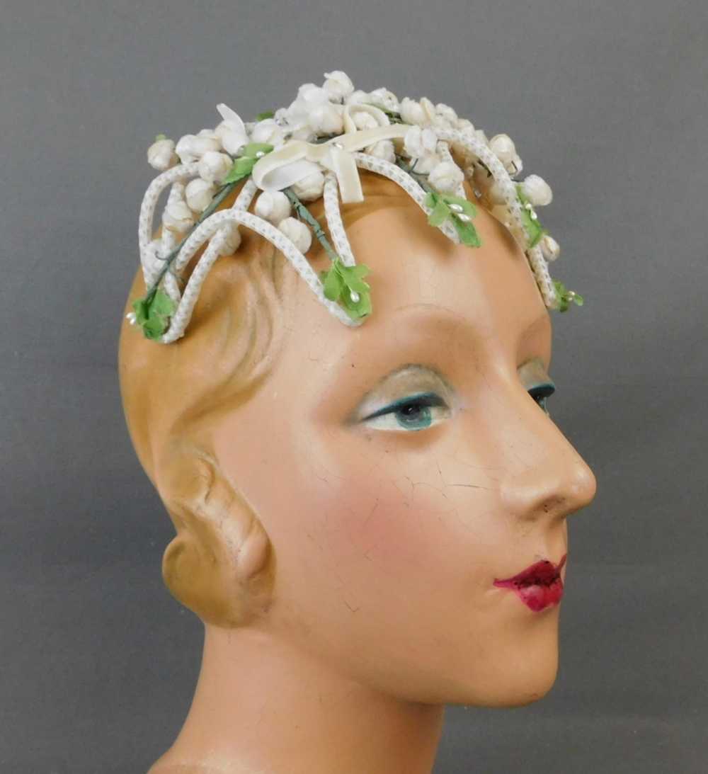 Vintage Ivory Velvet Buds Floral Hat 1950s Floral… - image 5