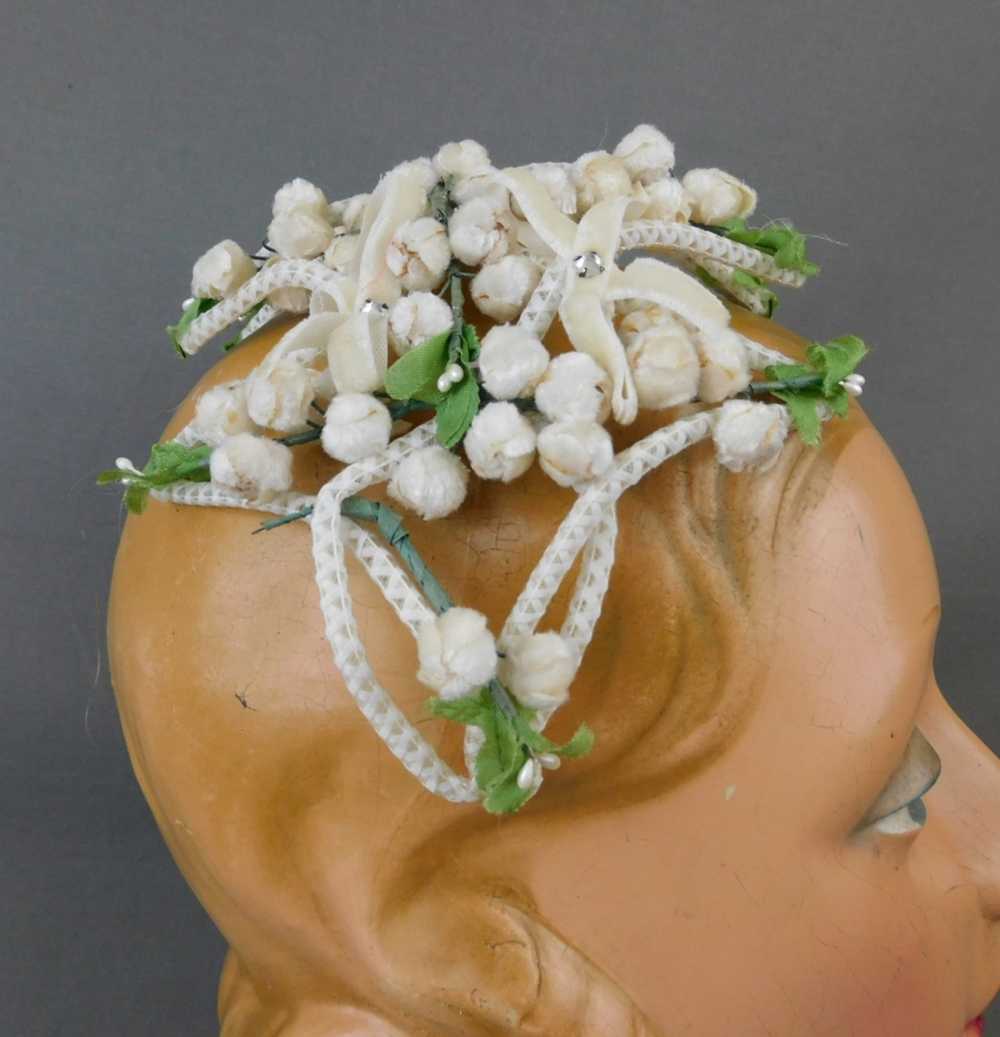 Vintage Ivory Velvet Buds Floral Hat 1950s Floral… - image 6