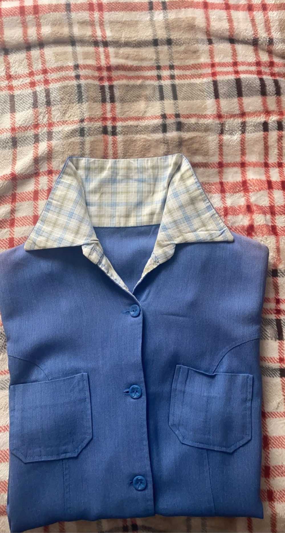 Vintage Blue vintage unisex 70s short sleeve butt… - image 3