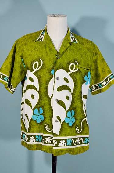 Vintage 60s/70s Hawaiian Shirt, Cotton Barkcloth … - image 1