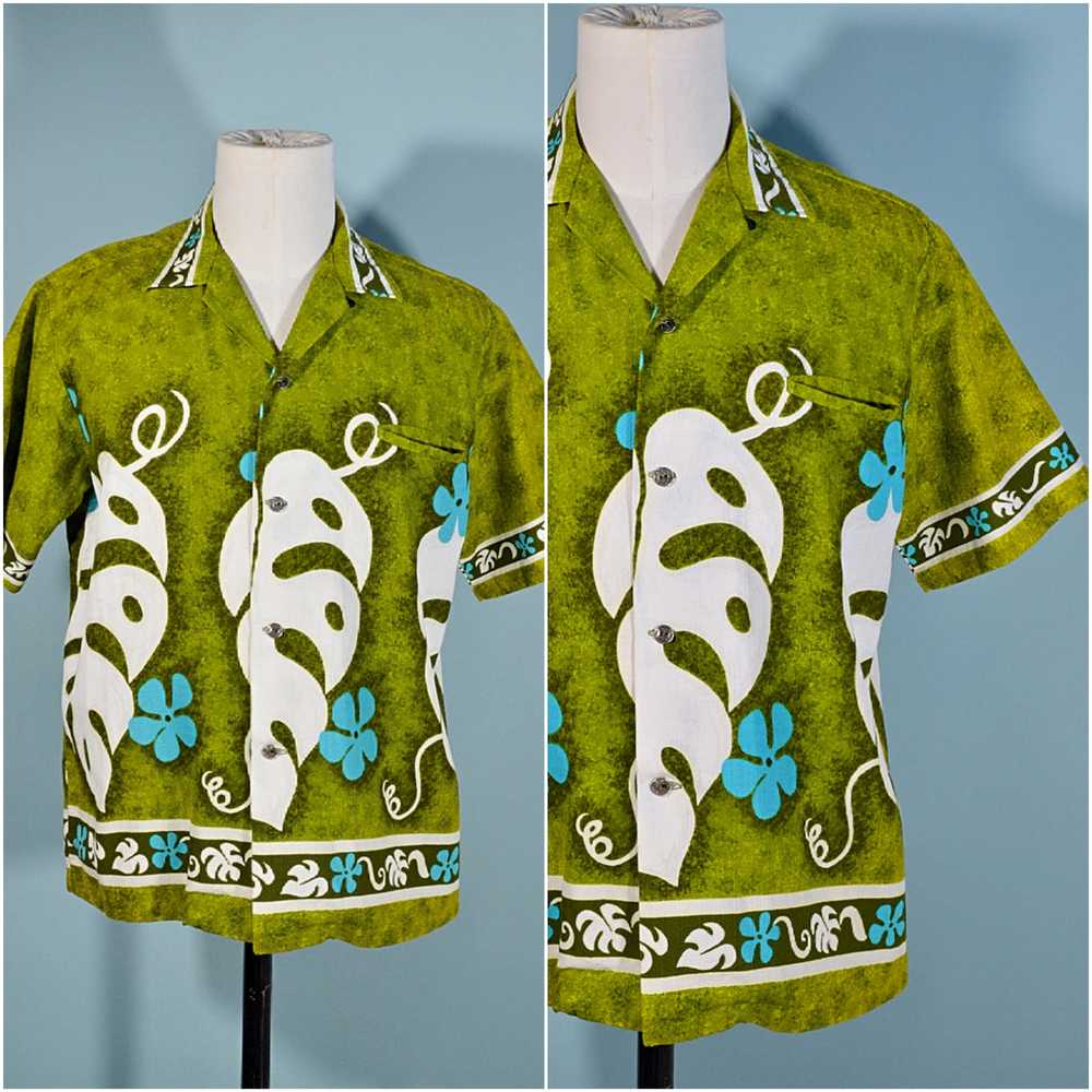 Vintage 60s/70s Hawaiian Shirt, Cotton Barkcloth … - image 4