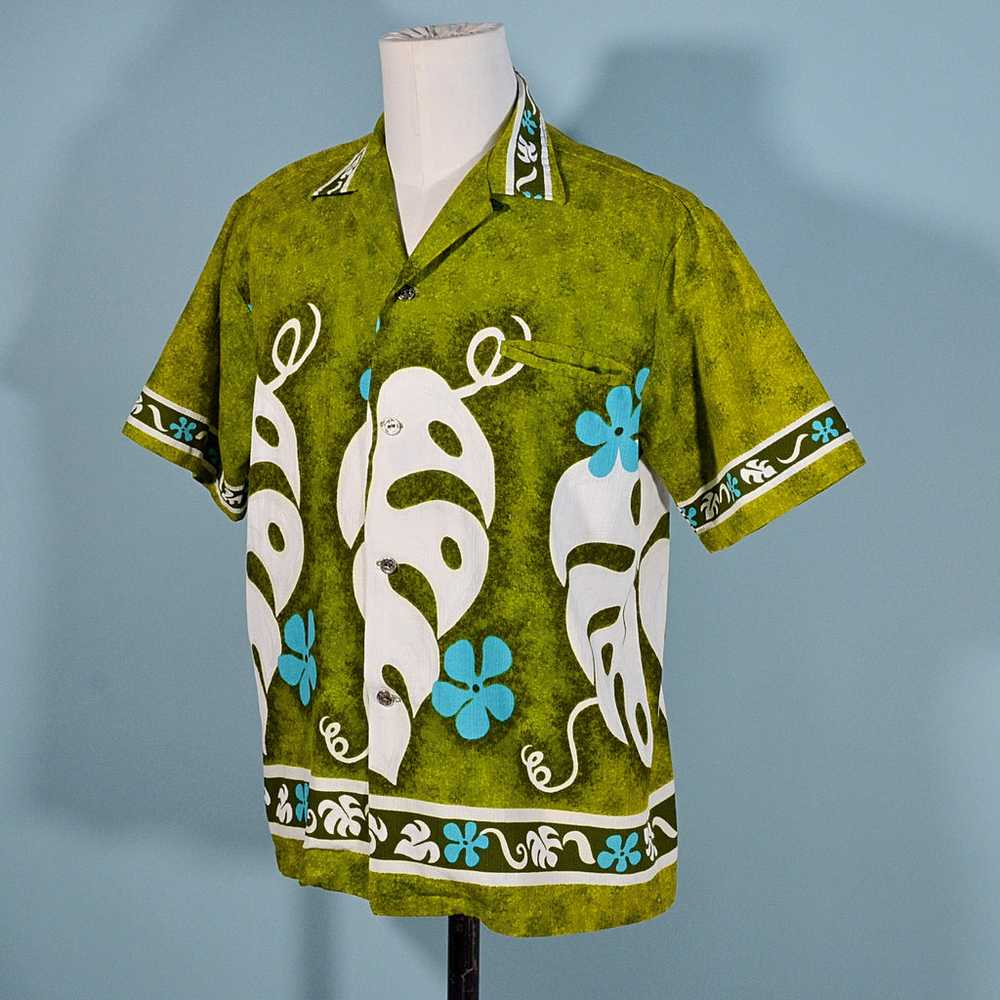 Vintage 60s/70s Hawaiian Shirt, Cotton Barkcloth … - image 6
