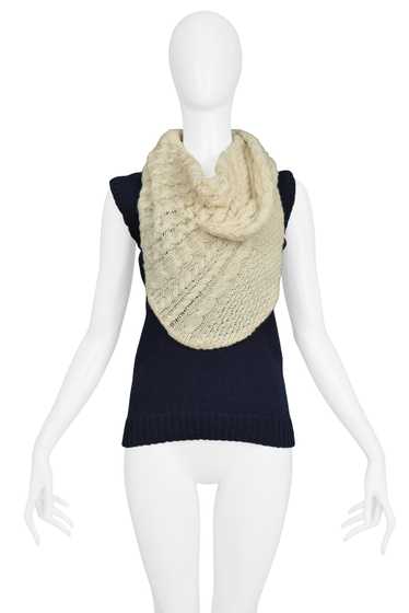 BALENCIAGA NAVY BLUE SWEATER VEST WITH GIANT COWL 