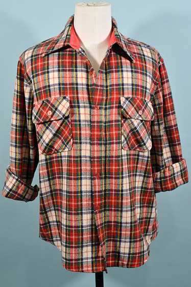 JC Pennys Vintage 60s/70s Wool Tartan Plaid Shirt,