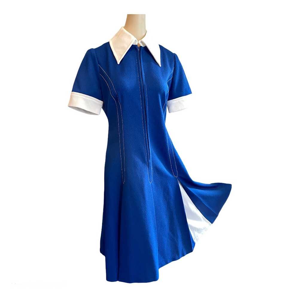 Vintage Mod Blue & White Dress - image 5