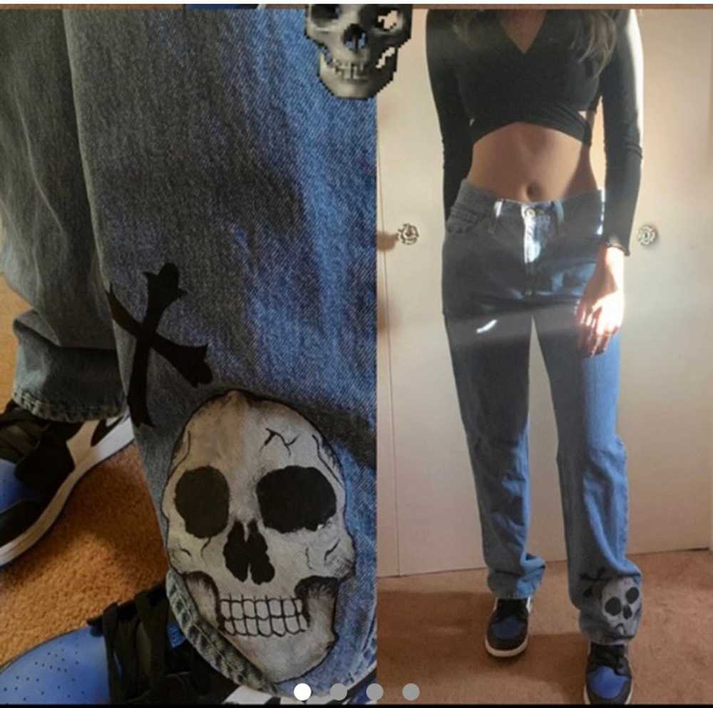 Vintage Hand painted skeleton skull jeans - image 1