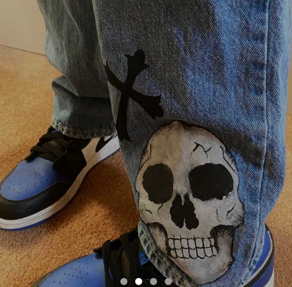 Vintage Hand painted skeleton skull jeans - image 2