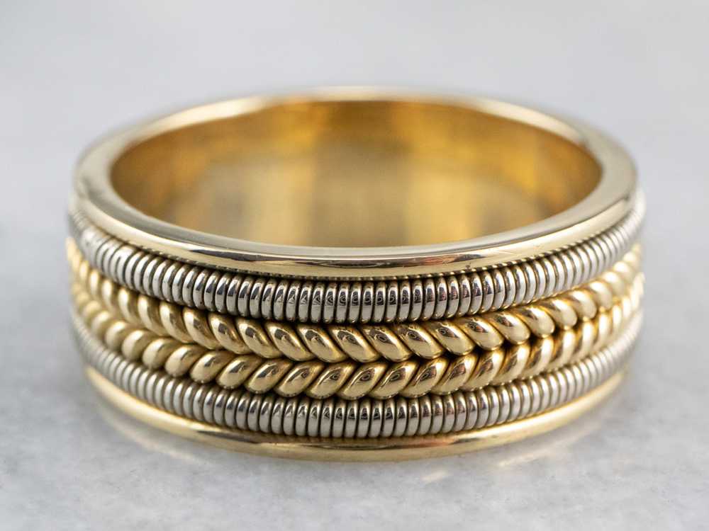 Heavy 18K Two Tone Gold Braided Band - image 1