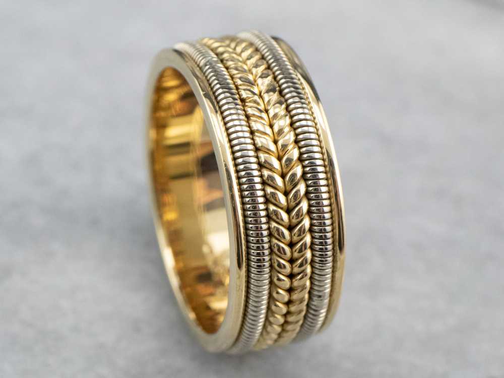 Heavy 18K Two Tone Gold Braided Band - image 5