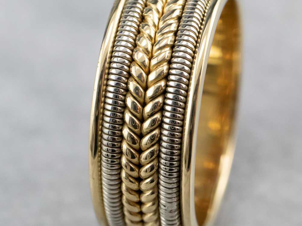 Heavy 18K Two Tone Gold Braided Band - image 6