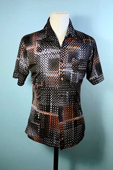 Vintage 70s POP Art Polka Dot Disco Shirt, Slim Fi