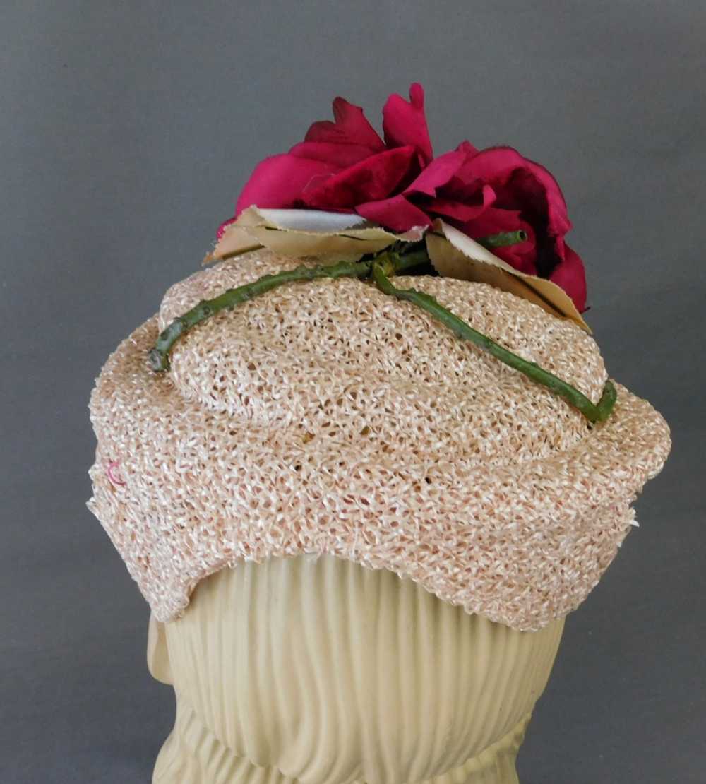 Vintage Pink Straw Floral Topper Hat 1950s, G. Ho… - image 10