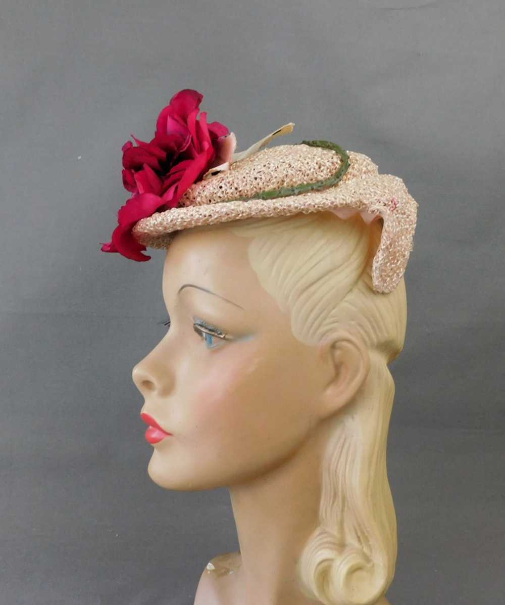 Vintage Pink Straw Floral Topper Hat 1950s, G. Ho… - image 5