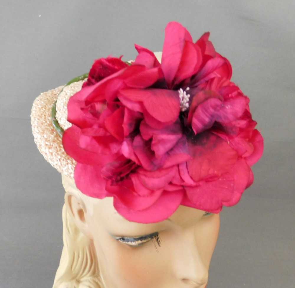 Vintage Pink Straw Floral Topper Hat 1950s, G. Ho… - image 7