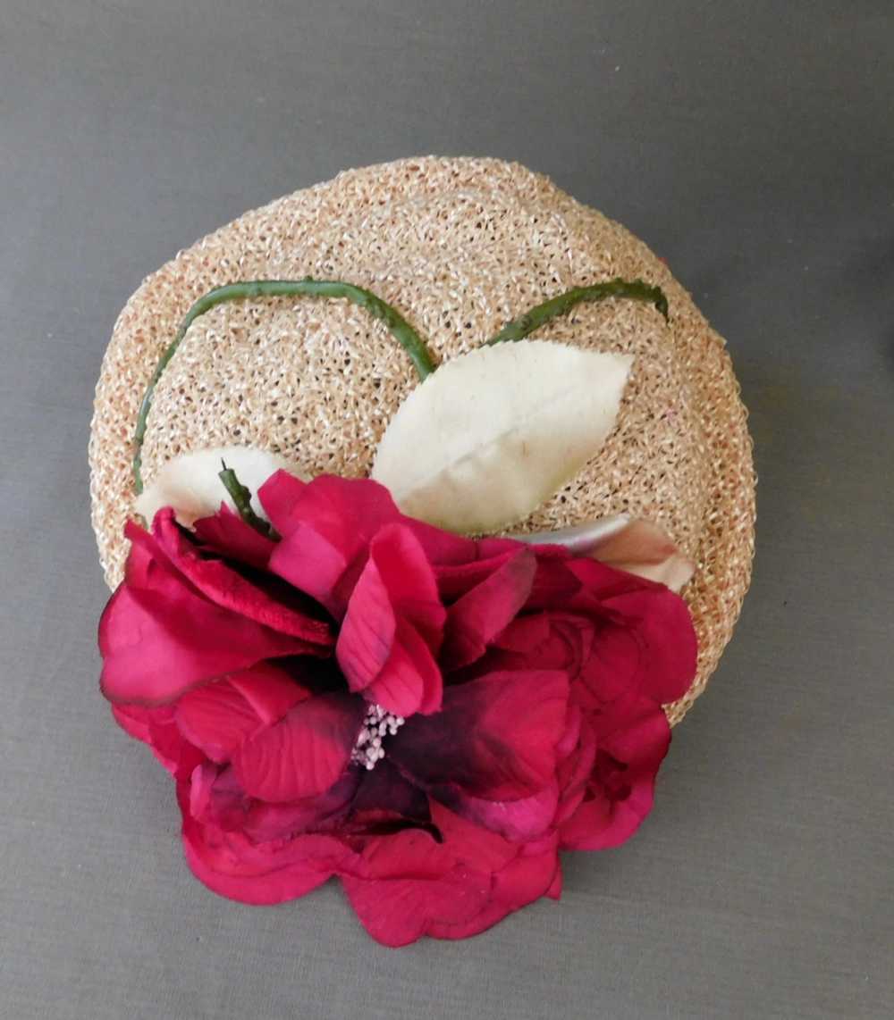Vintage Pink Straw Floral Topper Hat 1950s, G. Ho… - image 9