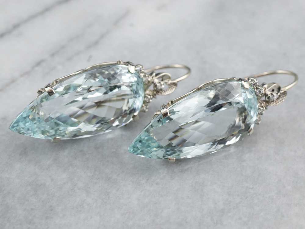 Bold Aquamarine and Diamond Drop Earrings - image 2