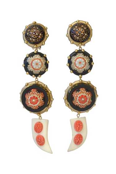 MINADEO BLACK & RED GLASS CAMEOS WITH TUSK EARRING