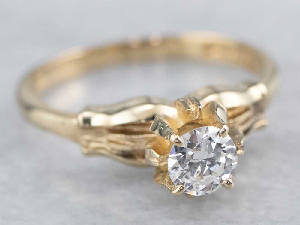 Floral Diamond Gold Solitaire Engagement Ring - image 1