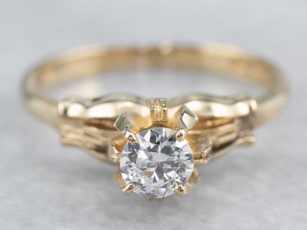 Floral Diamond Gold Solitaire Engagement Ring - image 2