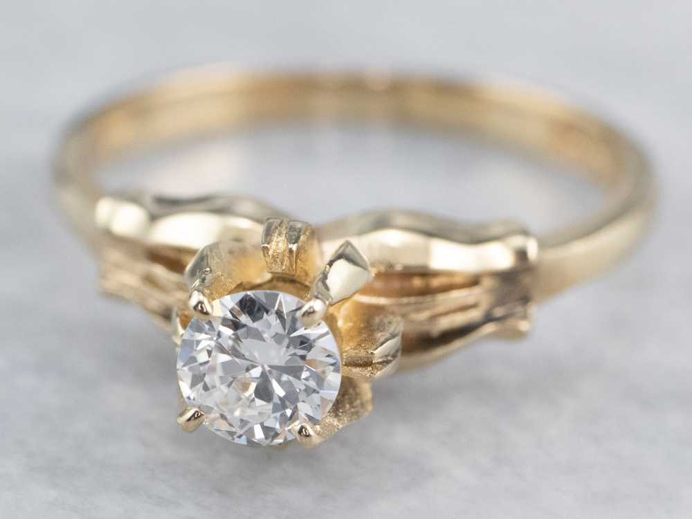 Floral Diamond Gold Solitaire Engagement Ring - image 3