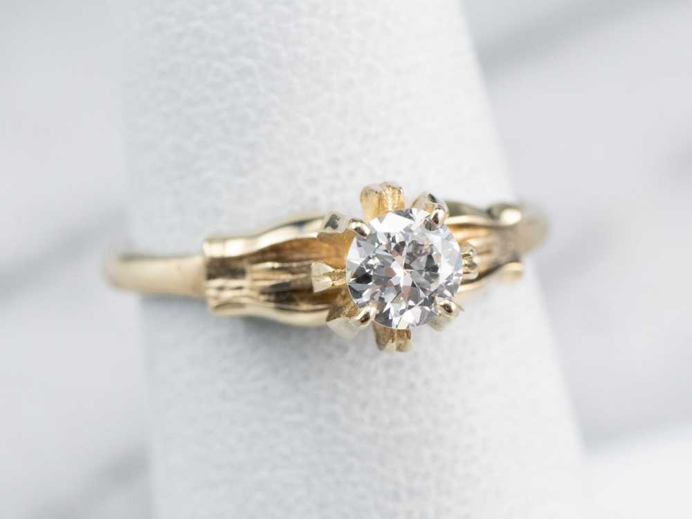 Floral Diamond Gold Solitaire Engagement Ring - image 7