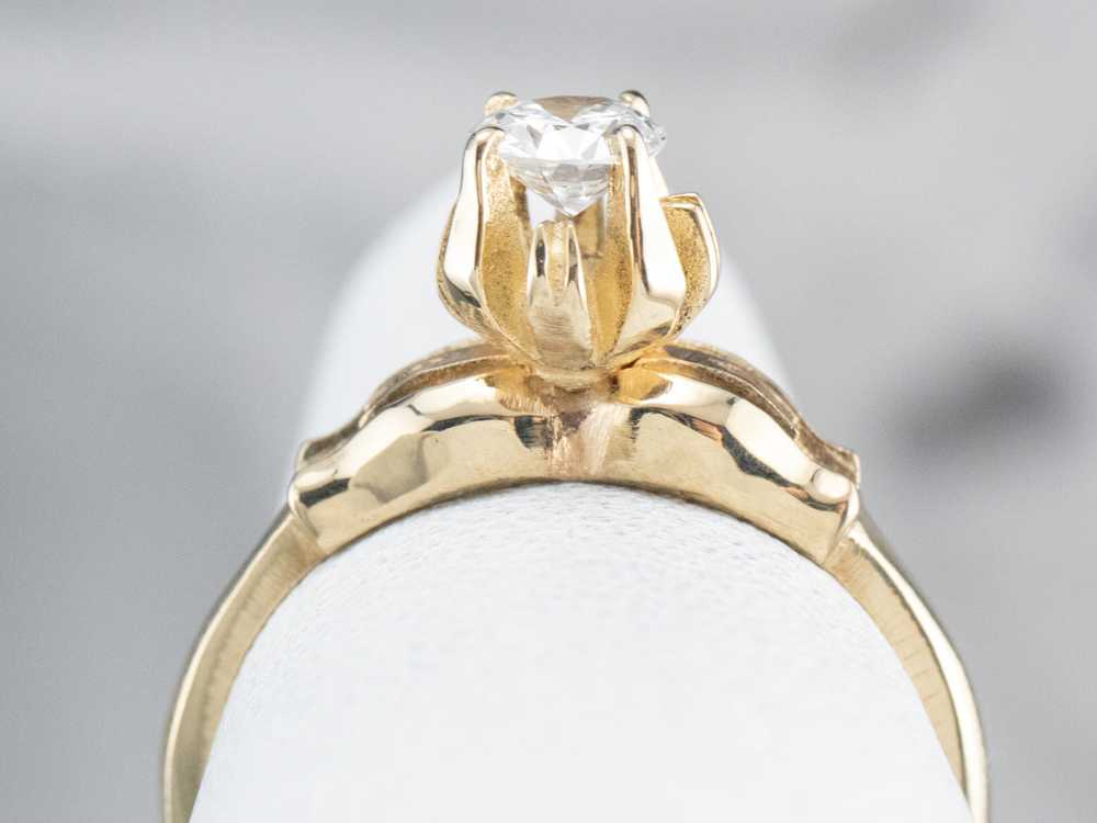 Floral Diamond Gold Solitaire Engagement Ring - image 8