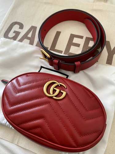 GUCCI cowhide leather GG Marmont gold buckle belt bag red – Brand Off Hong  Kong Online Store